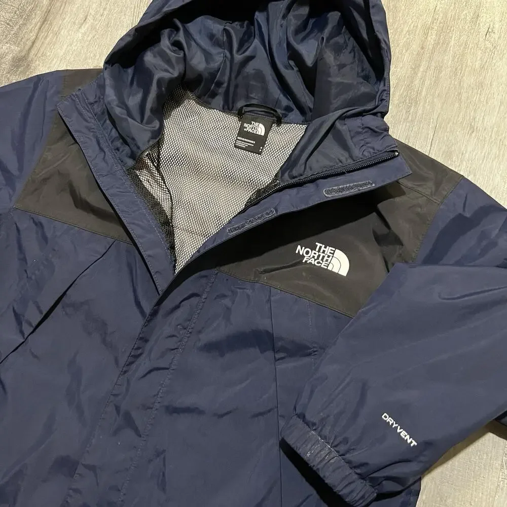 North Face Antora Rain Shell Jacket Mens Small Black/Blue Zip Dryvent Outdoor